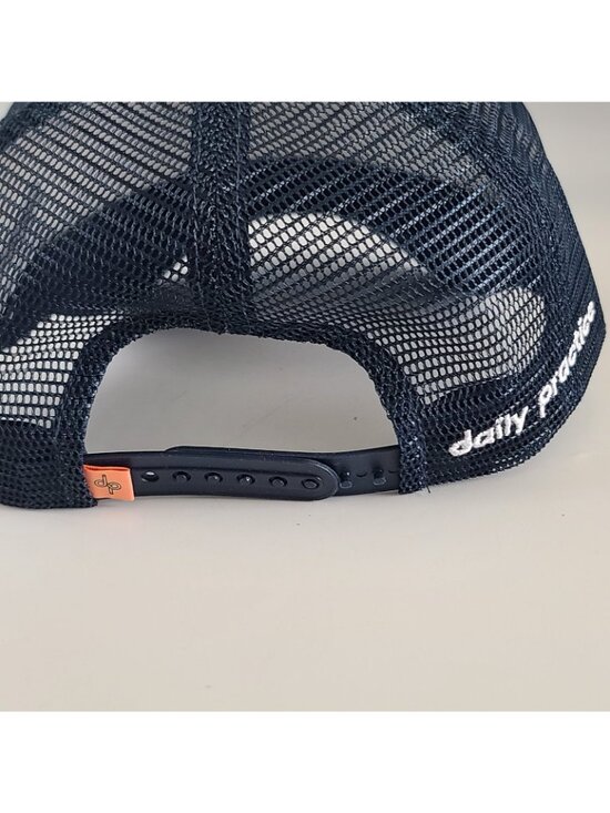 Anthropologie Daily Practice Trucker Hat Cap PLANKS NOW WINE LATER Navy NWOT main image 6